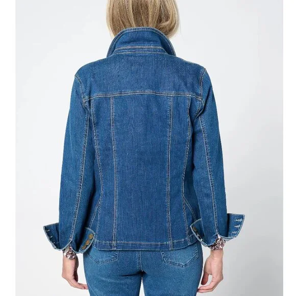 Belle by Kim Gravel Blue Rinse Wash Fit & Flare Stretch Denim Jacket Size XL - Picture 2 of 10